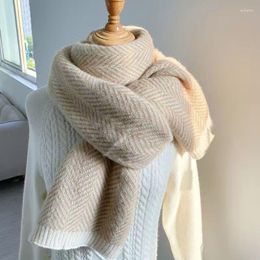 Ethnic Clothing Autumn Winter Women Students Knitted Scarf Korean Fashion Vintage Casual Stripes Lady Long Warm Thick Shawl Wrap Hijabs