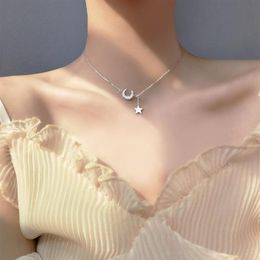 Lockets Exquisite Flash Diamond Moon Star Tassel Cute Clavicle Chain 925 Sterling Silver Pendants For Women Birthday Gift Fine Jew272T