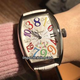 CRAZY HOURS 8880 CH Colour DREAMS White Dial Automatic Mens Watch Bounce Silver Case White Leather Strap Sport New Gent Watches246Q