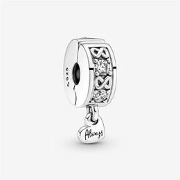 100% 925 Sterling Silver Family Always Pave Clip Charms Fit Original European Charm Bracelet Fashion Women Wedding Engagement Jewe268Z