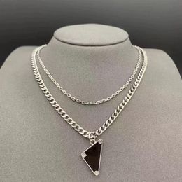 Womens Mens Luxury Designer Necklace Wedding Party Gifts Black White Triangle Pendant Double Chain Letter Stainless Steel Jewelry 277x