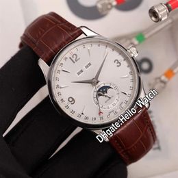 New Master Control Perpetual Calendar q143344a Moon Phase Automatic Mens Watch White Dial Steel Case Brown Leather Strap Watches H302P