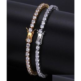 Tennis 5Mm 4Mm M Iced Out Diamond Bracelet Zirconia Triple Lock Hiphop Jewellery 1 Row Cubic Mens Bracelets2762155 Drop Delivery Bracele Dhzat