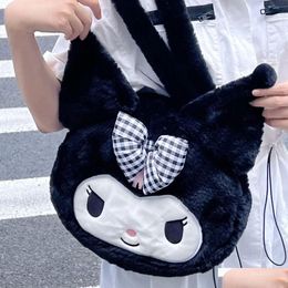 Handbags Ins Big Girls Fuzzy Handbag Black Kuromi Plush Soft Bag Princess Accessories Shoder Bags Capacity Festival Gift Drop Delivery Dhxe0