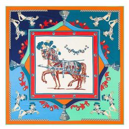 New Arrival Twill Silk Scarf Woman Square Scarf France War Horse Print Fashion Silk Scarf&Wraps Hijab Female Shawls 130cmx130cm293M