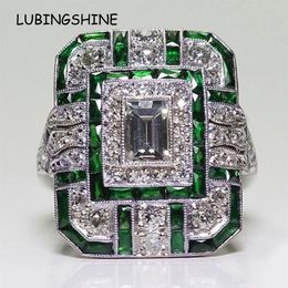 Vintage Square Crystal Big Midi Finger Ring for Women Girls Wide Green Stone Zircon Knuckle Rings Wedding Party Jewellery Gift304B