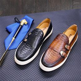 Dress Shoes Handmade Man Casual Loafers Leather Designer Double Monk Strap For Men Brown Sneakers Vintage Fashion Flats