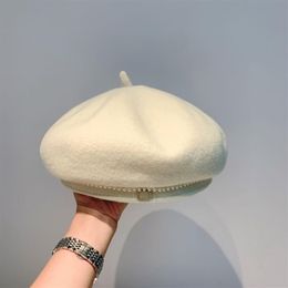 Fashion Wool Beret Hat French Berets Hats for Women Hats Cap Winter Warm White Vintage Styles270E
