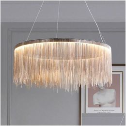 Chandeliers Simple Chandelier Interior Lighting Modern Tassel Round Home Living Room Bedroom Dining Gloss Nordic Drop Delivery Lights Dhjje