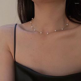 Chains Women's Neck Chain Pearl Choker Necklace Gold Color Fine Jewelry Wedding Party Birthday Gift