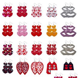 Dangle Chandelier Sosookk Valentines Day Hollow Heart Earrings Love Lip Faux Leather Layered For Women Fashion Valentine Gifts Drop De Dh65P