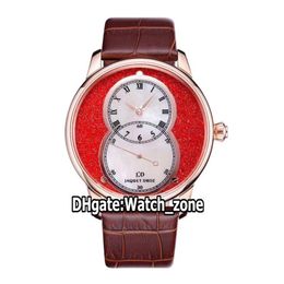 New Pierre Jaquet Droz Grande Seconde Circled J014013340 A2824 Automatic Mens Watch Red White Dial Rose Gold Case Leather Strap Wa2255