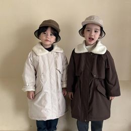 Down Coat ZHIO Winter Boy Girl Baby Plus Velvet Thicken Windbreak Solid Fashion Children Fleece Lapel Warm Tops Kid Cotton Jackets