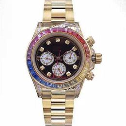 High quality 18k gold mens womens watches 40mm Colored diamonds Bezel Automatic Movement Sweep Mechanical Watch stainless steel wr2703