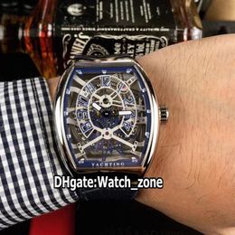 Cheap New Saratoge Vanguard Yachting Gravity Steel Case V45 T GR YACHT SQT Blue Skeleton Dial Automatic Mens Watch Leather Gent Wa308l