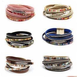 Charm Bracelets Mtilayer Leather Wrap Bracelet For Women Girl Mti Layer Wrapped Wristbands Boho Wide Braided Straps Bangle Magnetic Cl Dh3Tk