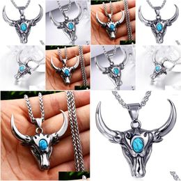 Pendant Necklaces Mens Hip Hop Stainless Steel Animal Bl Head Devils Eye Necklace Retro Jewelry Gift Morr22 Drop Delivery Pendants Dhy7O