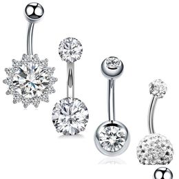 Navel Bell Button Rings 4Pcs/Set Surgical Steel Navel Piercings Crystal Belly Button Rings Navelearring Bar Sexy Woman Body Jewellery Dhurr