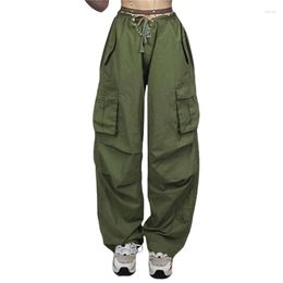 Women's Pants Y2k Harajuku Cargo Women 2000s Aesthetic Fairy Grunge Drawstring Solid Loose Trousers With Pockets For Casual Street Wear