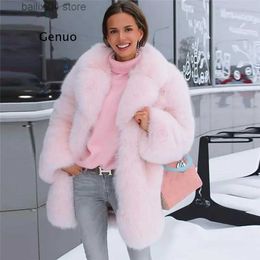 Women's Fur Faux Fur Fashion Women's Long Pink Faux fur Coat With Big Lapel Collar Winter Thick Warm Blue Fur Jacket For Woman Luxury Outwear T231003
