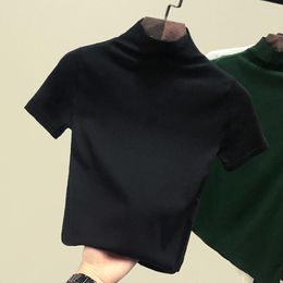 Women's T Shirts Woman Tshirts Turtleneck Short Sleeve Spring/Summer 2023 Black T-shirt Tops Mujer Camisetas