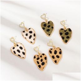 Charm Bohemian Genuine Leather Geometric Earrings Lightweight Animal Leopard Camo Print Dangles Teardrop Drop Delivery Jewelry Dh5Ba