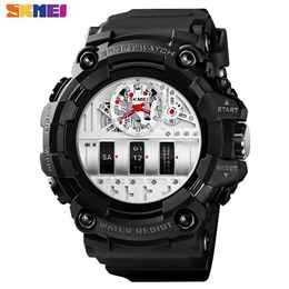 Skmei Fashion Cool Quartz Watch Men 2 Time Waterproof Shock Resistant Wrist Watches Mens Pu Leather Sport Clock for Men 1557 Q0524258o