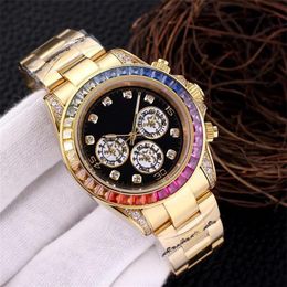 Montre de luxe Mens Automatic Mechanical Watches 40mm Full Stainless steel Rainbow Diamond Bezel Wristwatches Swimming Watch for m254V