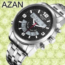 6 11 Neue Edelstahl-LED-Digital-Dual-Time-Azan-Uhr 3 Farben Y19052103313W