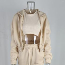 Women's Hoodies Autumn And Winter Explosion 2023 Fashion European American Three-piece Set Plus Fleece Hoodie Crop Vest