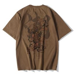 Men's T-Shirts Chinese Vintage Monkey King Embroidery T Shirt Men Tshirt Streetwear T-Shirt Hip Hop 4XL Clothes Brown Cotton 246B