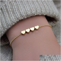 Charm Bracelets Vintage Peach Heart Gold Sier Color Bracelet Chain For Women Girls Jewelry Gifts Wholesale Drop Delivery Dhsxu