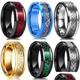 Rings Mens Stainless Steel Ring Inlaid With Red And Black Carbon Fibre Couple Non-Fading Jewellery Business Trend Drop Delivery Dhz5A