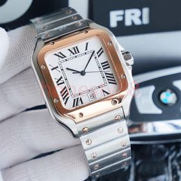 Relógios quadrados de luxo 40mm genebra genuíno aço inoxidável relógios mecânicos caso pulseira moda masculino relógios pulso mo343k