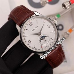 New Master Control Perpetual Calendar q143344a Moon Phase Automatic Mens Watch White Dial Steel Case Brown Leather Strap Watches H2381