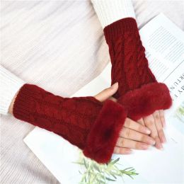 Women Gloves Faux Fur Hand Warmer Autumn Winter Gloves Women Arm Crochet Faux Wool Mittens Knitted Warm Fingerless Gloves