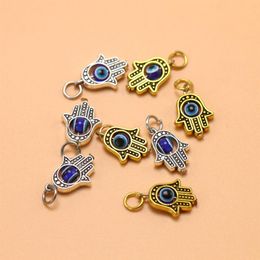 100pcs Antique silver Hamsa Hand of Fatima Beads Turkish Evil Eye Charms Pendants For DIY Jewellery Making Findings308x