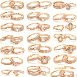Cluster Rings 10 Set/Pack Wholesale Rose Gold Colour Double For Women Elegant Vintage Cubic Zirconia High Quality Ring Sets Drop Delive Dhkmb