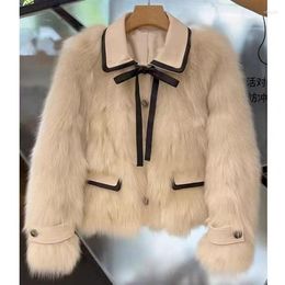 Women's Fur 2023 Women Winter Coat Short French Haining Imitation Faux Warm Thick Genuine Jacket C07