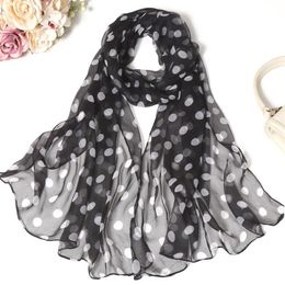 Scarves Classic Black And White Silk Scarf Woman Spring Autumn Polka Dot Shawl Long Versatile Air Conditioning247z