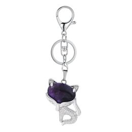 Key Rings Wholesale Natural Stone Amethyst Chain Caved Fox Keychain Energy Stones Fashion Jewellery Drop Delivery Dhgarden Dhrk2