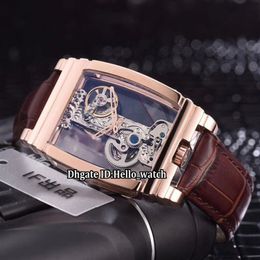 New Diasteria Golden Bridge 113 550 70 Transparent Skeleton Dial Mechanical Hand Winding Automatic Mens Watch Rose Gold Case Leath236Y