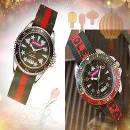 Couple quartz mens womens bee star watches 45mm auto date big diamonds ring leather red blue nylon bel Elegant Business Casual Wri307Y
