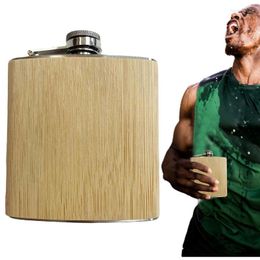 Hip Flasks Stainless Steel Flagon Leak Proof Flat Wood Grain Drinking Bottle Outdoor Travel Camping Water Supplies