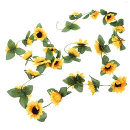 Party Decoration Artificial Sunflower Vine Fake Flower Garland Wreath Hanging With Green Leaves