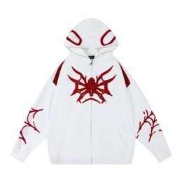 Zipper Hoodie Coat Y2K Harajuku Embroidery Spider Web Full Zip Up Hooded Sweatshirt Jacket 2023 Fashion Punk Streetwear