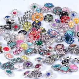 whole 100pcs lot High quality Mix Many styles 18mm Metal Snap Button Charm Rhinestone Styles Button Ginger Snaps Jewelry242A