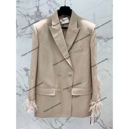 Autumn and winter women's coat new fashion brand Heavy industry celebrity milk tea feather suit coat high temperament casual suit top