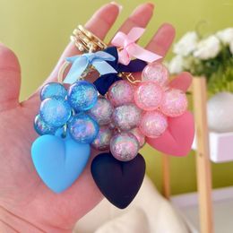 Keychains Korean Fashion Cute Heart Bead Bowknot Keychain Keyring For Women Girls Car Key Holder Chain Ring Bag Charm Accessories Pendant