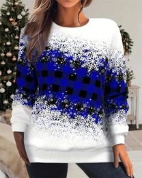 Women's Sweaters Plus Size Christmas Casual Sweatshirt Color Block Snowflake and Plaid Print Long Sleeve Crew Neck Micro Stretch Pullover 231005